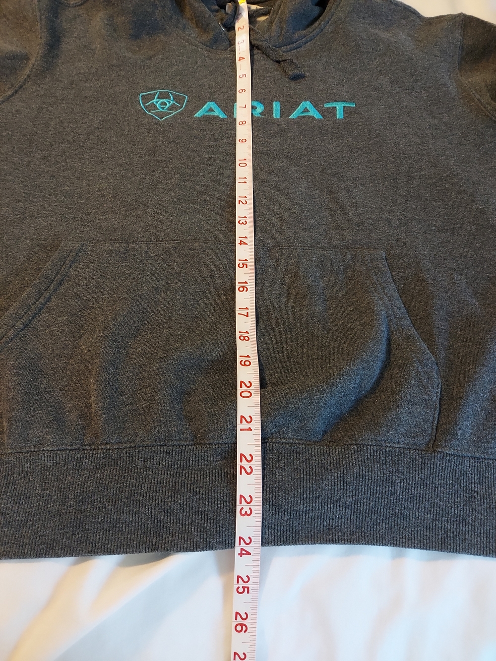 Ariat Women’s Heather Charcoal Grey Logo Hoodie Pullover Teal Accent Size XL - Picture 7 of 8